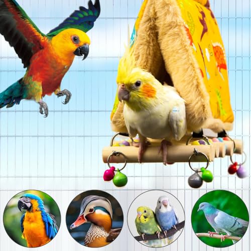La La Pet® Rede de papagaio para pendurar ninho com poleiro de madeira, barraca de dormir, habitat d