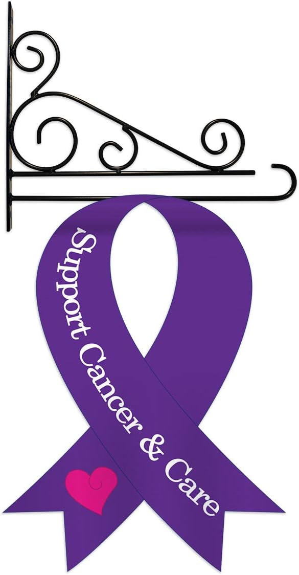 Awareness Purple Ribbon Garden Flag Set Wall Holder Support Inspirational Survivor Prevention Cancer Autism Breast BLM Small Decorative Gift Yard House Banner Double-Sided Imported 13 X 18.5
