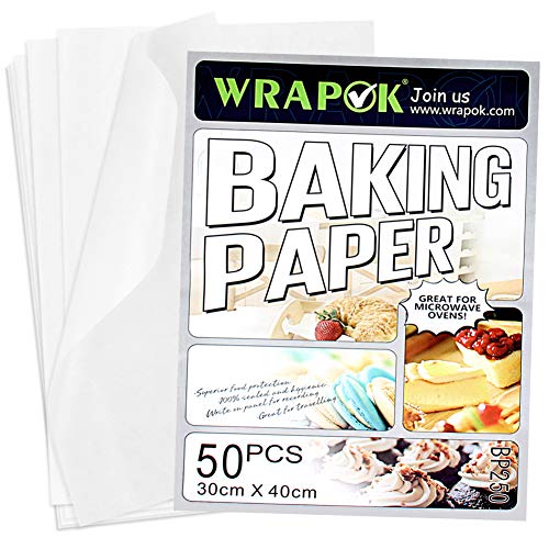 WRAPOK Baking Parchment Paper Greaseproof Cooking Sheets White Non-Stick Pre-Cut Liners for Kitchen Home, 12 x 16 Inch (50 Count)
