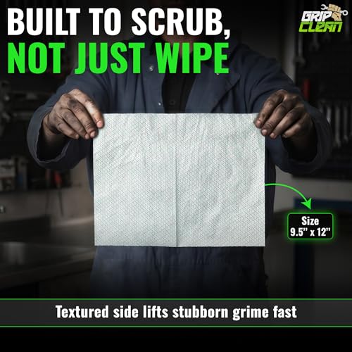 Image of Grip Clean Heavy Duty Hand & Tool Cleaning Wipes - Waterless Hand Cleaner for Mechanics, Garage & Shop Use - Dual-Sided Grease, Oil & Paint Remover Wipes with Citrus Scent - 72ct
