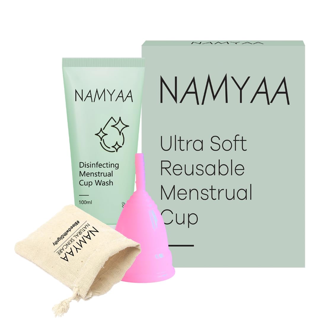Namyaa Reusable Menstrual Cup for Women with Menstrual Cup Wash 100ml |Combo Pack|Cup With Pouch |Ultra Soft, Odour and Rash Free |100% Medical...
