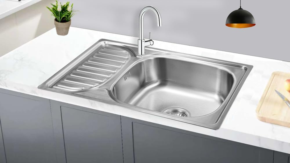 66x42X18, Küchenspüle, Edelstahl 304 Materialdicke 0,8 mm,Spülbecken,Spüle, Einbauspüle,eckig 1 Becken, Kleine Küche (Ablagefläche links)