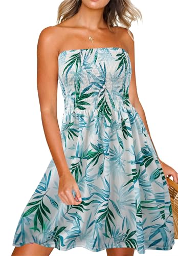 Image of Zyyfly Summer Strapless Dress for Women Tube Top Sundress Casual Beach Cover Ups