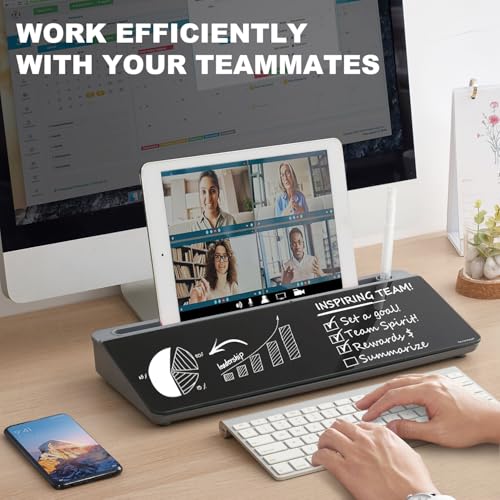 Image of TSJ OFFICE Desktop Whiteboard Dry-Erase-Board - Computer Keyboard Stand White Board Surface Pad with Drawer, Desk Organizers with Accessories for Office, Home, School Supplies - Black&Grey