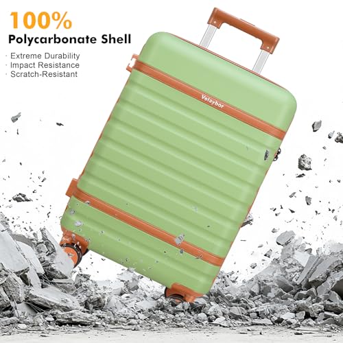 Image of Luggage Sets 3 Piece with Spinner Wheels, Lightweight PC Hardside Suitcase with TSA Lock & YKK Zippers, 20 Inch Carry On Luggage with Travel Bag for Men and Women, Avocado Green