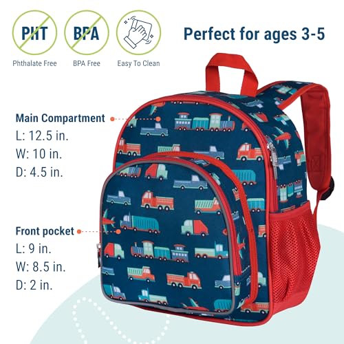 Image of Wildkin Kids 12-Inch Toddler Backpack - Lightweight School Bag for Daycare & Travel, Ages 3-7, Transportation, 12 x 10 x 4.5 inches, 12-inch Backpack Boys