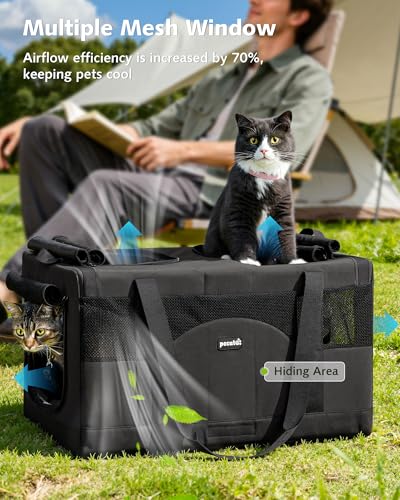 Image of Pecute Cat Carrier, Soft Double Pet Crate for 2 Cats Travel, Dark Gray