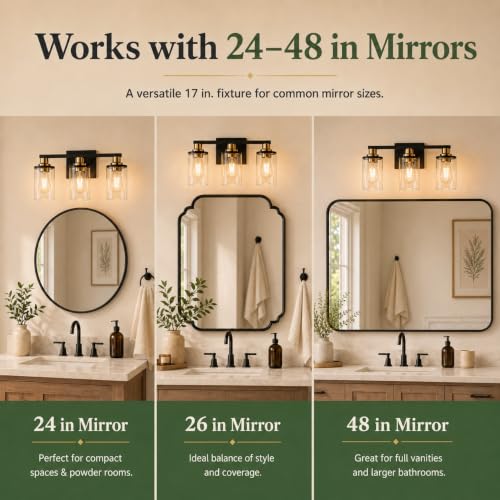 Image of L LOHAS LED 3-Light Bathroom Vanity Light, Black and Gold