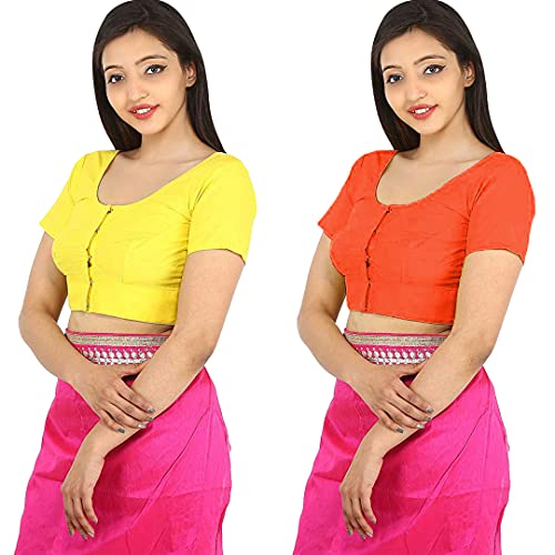 Image of Namita Women's Rubia Cotton Half Sleeve Blouse (U-COT-COM-2-YELLOW-ORANGE-36 Yellow-Orange 36)