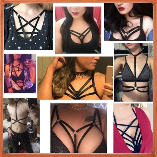 Offene Harness Bar für Frauen,Sexy Körper Harness BH Punk Körper Brustgurt Bikini BH Mehrschichtig Riemchen Accessoires Verführerisch Verstellbarer Halter Gürtel Bralette Crop Top Punk Gothic Schwarz