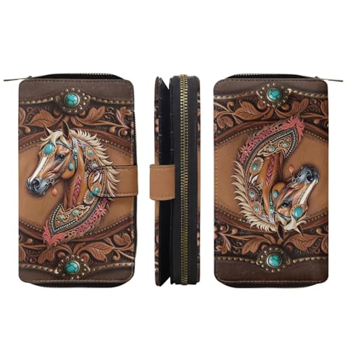 Image of COEQINE Ladies Wallets Pink Leopard Heart Black Printed Leather Phone Long Clutch Purses Check Coin Change Holder