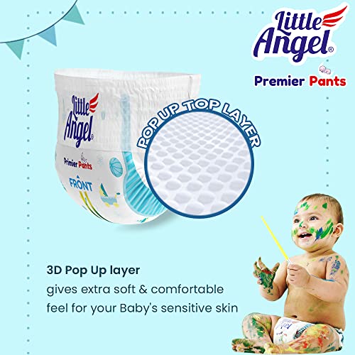 Image of Little Angel Premier Pants Baby Diapers, New Born (NB) Size, 112 Count, Wetness Indicator, up to 5 Kg (28 Count, Pack of 16)