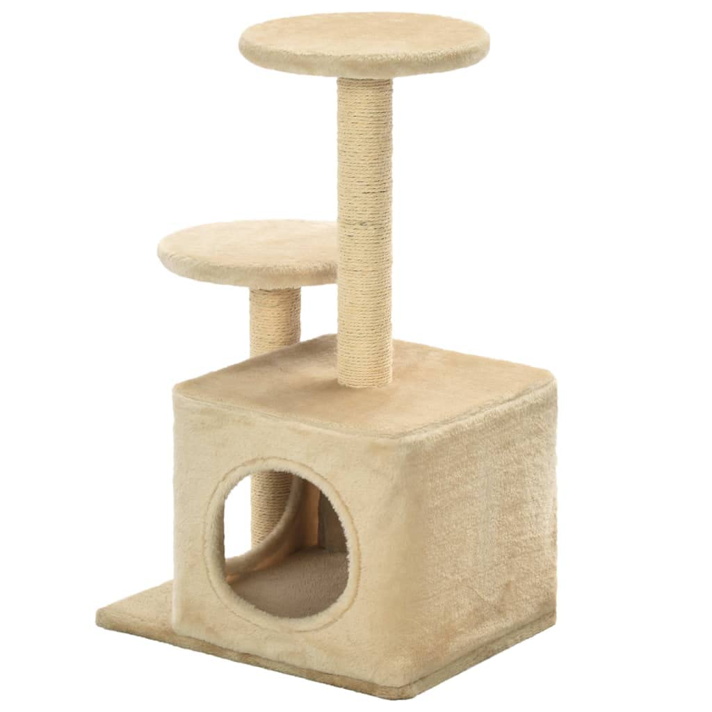 Katzen-Kratzbaum mit Sisalsäulen 60 cm Beige für Kätzchen | Kompakte Kletterhilfe fürs Wohnzimmer mit Kuschelhöhle, Aussichtsplattform und robustem Sisal zum Krallenschärfen.