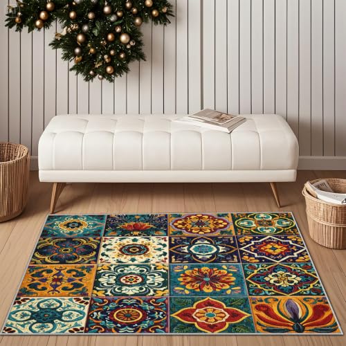 Tapis motif feuille abstrait 60x90 lavable pour salon et cuisine