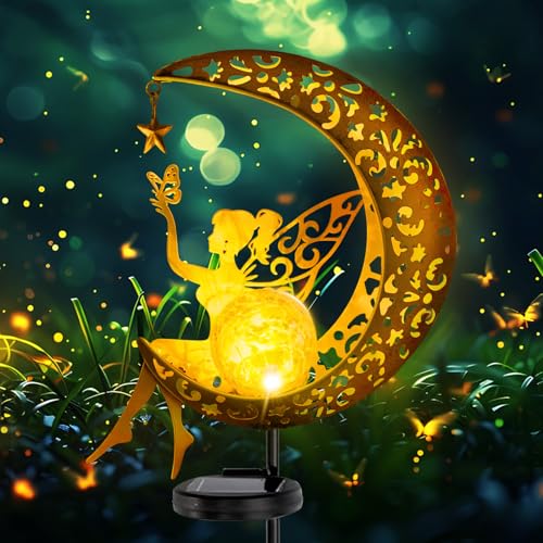 IWTBNOA Mond Solarleuchten Garten Deko Terassendeko, Freien Solarlampe für Außen, Metall Mond Solar, Gartenleuchte Wasserdichte Wegeleuchte, Garten...