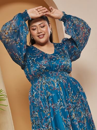 Image of Miss Chase A+ Women's V-Neck Three-Quarter Sleeve Floral Wrap Chiffon Midi Dress