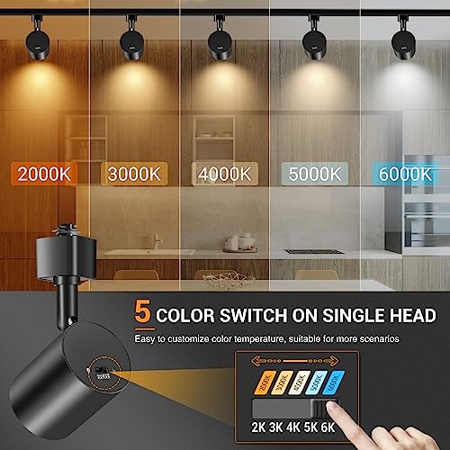 Vanoopee 5-Color Led Track Lighting Heads H Type Track Light Heads Dimmable Bright Rail Ceiling Spotlight Fixtures Accent Art Task, 2000K-6000K, Flicker Free Cri90+ 24° 10W 800Lm, Matte Black, 6 Pack #TOP1