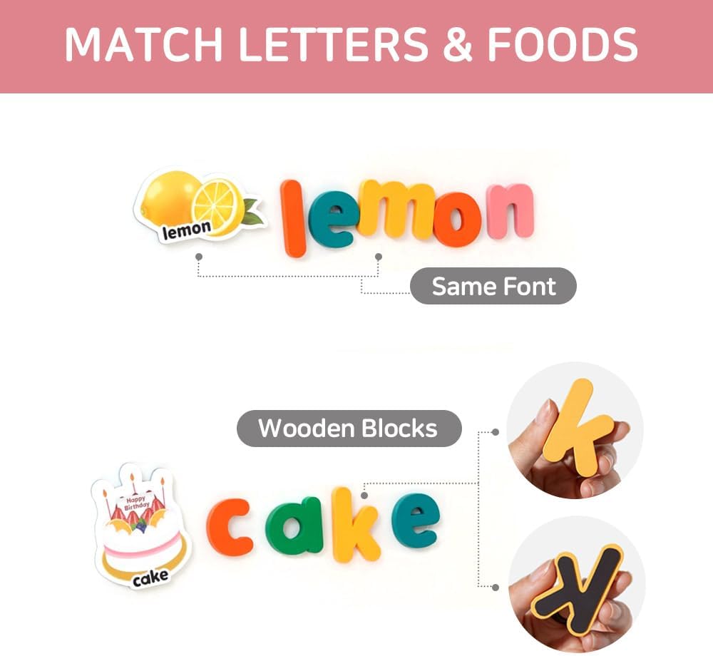 SSol & Sam Magnets and Magnetic Letters - ABC Alphabet Magnets for Refrigerator and Dry Erase Board - Baby Magnets for Fridge and Whiteboard - Ideal for Kids! (Food)