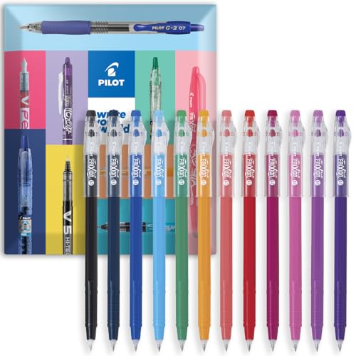 Image of PILOT FriXion Ball Stick 07-0.7mm Nib Tip - Erasable Gel Ink Pens - In Wallet Gift Packaging (Assorted Wallet of 12)