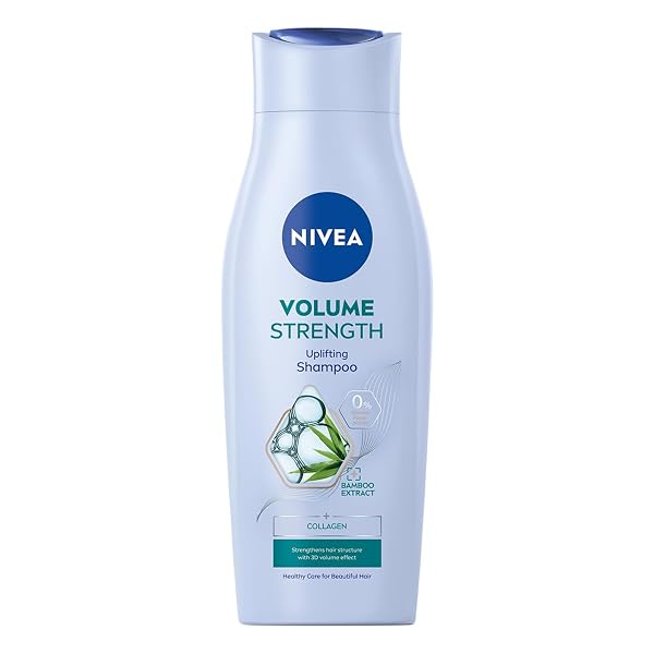 NIVEA Volume & Strength szampon do włosów – ekstrakt z bambusa i kolagen, dodający objętości oraz pielęgnacyjna formuła bez silikonów – 400 ml