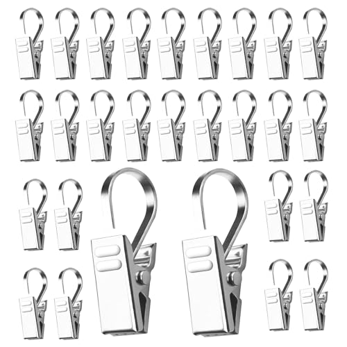 100 Stück Vorhang Clips mit Haken Klemmhaken Gardinen Hakens Gardinen Clips Gardinenklammern Metall Haken Klemme Vorhang Aufhänger Vorhanghaken Edelstahl Vorhangs Clip für Schlafzimmer Badezimmer