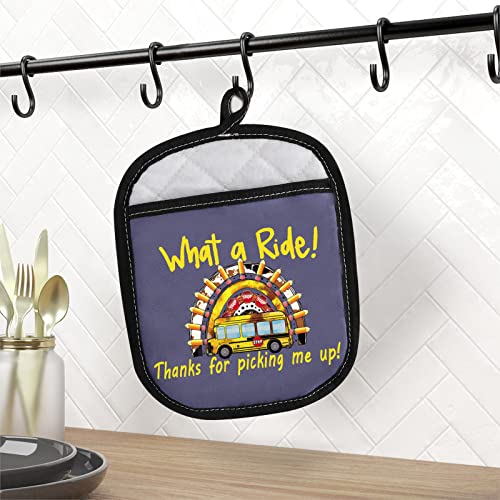 Wzmpa School Bus Driver Pot Holders Bus Driver Appreciation Gift Thanks For Picking Me Up Driver Kitchen Hot Pads For Cooking Baking (A Ride Holder) #TOP2