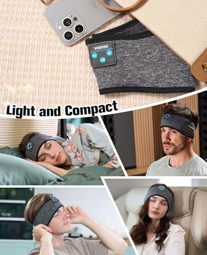 Voerou Sleep Headphones, Bluetooth 5.4 Headband, Wireless Sleeping Headphones with Ultra-Thin Speakers & Comfortable Fabric, Suitable for Sleeping Yoga Meditation Reading Audiobooks - 4