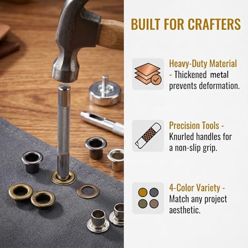 800 Sets Premium Grommet Tool Kit with Hole Punch Set, 3/16 Inch Metal Eyelets for Fabric, Leather Grommets Kit for Tarps, Shoes, Clothes, and Crafts Repair (Gold, Silver, Bronze, Gunmetal) (800 Pcs) by uneluqy - Used condition - Image 2