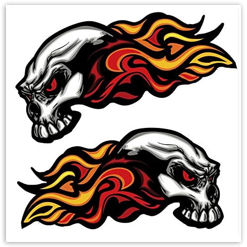 SkinoEu 2 x PVC Laminado Adhesivos Pegatinas Calavera Cráneo de Llama para Motociclista Autos Coches Motos Ciclomotores Bicicletas Ordenador Portátil Regalo B 35