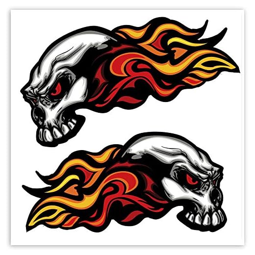 SkinoEu 2 x PVC Laminado Adhesivos Pegatinas Calavera Cráneo de Llama para Motociclista Autos Coches Motos Ciclomotores Bicicletas Ordenador Portátil Regalo B 35