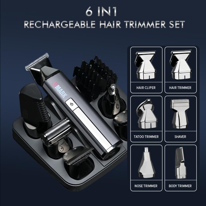 Image of WMARK Men Ng-Ht001 6-In-1, Face, Hair And Body - Multi Grooming Kit, Hair Trimmer, Beard Trimmer, Ear & Nose Trimmer Head Shaver Full Body Grooming Kit, Metal Body, 7000Rpm Motor Runtime 180 Minutes
