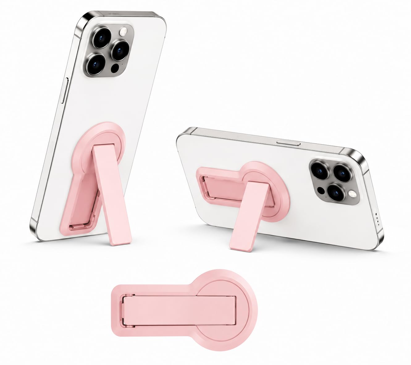 Ultra Thin Mobile Phone Holder, Adjustable Angle Mini Alloy Kickstand Portable Phone Stand Foldable Horizontal/Vertical Desk Stand Holder (Blush Pink)-image-5