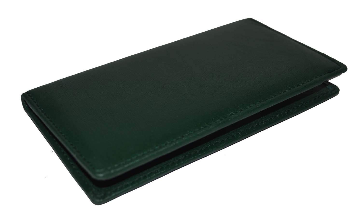 NEW Mens Womens Genuine Leather Cowhide Checkbook Cover Holder Super Slim Plain (green)