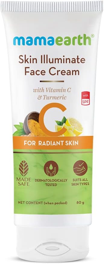 Mamaearth Vitamin C Skin Illuminate Face Cream with SPF | Enhances Radiance & Skin Tone | Reduces Sun Damage | Moisturizer with Sun Protector | 2.83 Oz (80g)
