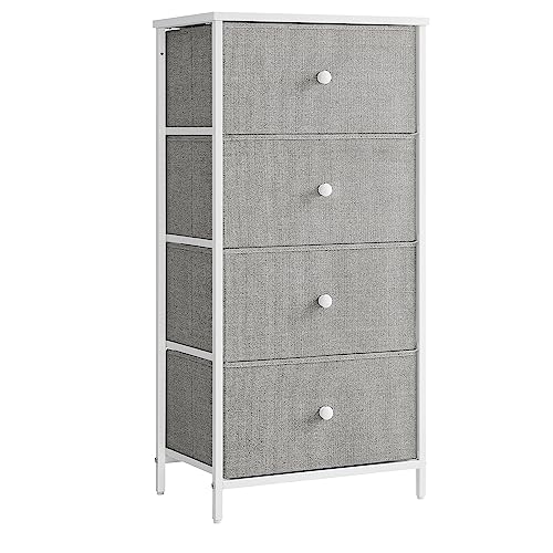 SONGMICS Chest of Drawers Bedroom, Drawer Storage Unit, Dresser with 4 Fabric Drawers, Metal Frame, Tall and Slim, for Closet, Dove Grey and Cream White LTS314L10