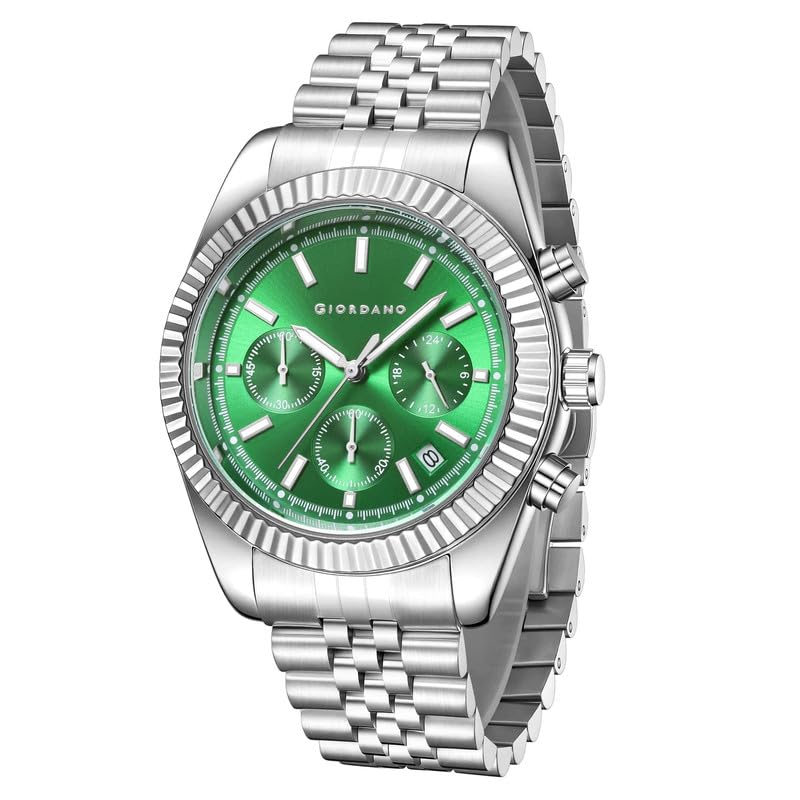 Image of GIORDANO Chronograph Analog Watch for Men - Textured Bezel, Luminous Index Markers, Stainless Steel Strap & Date Display