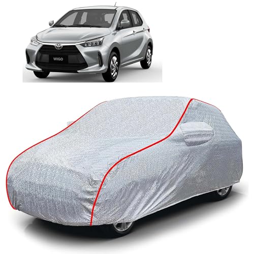 Image of Sulfar 100% Waterproof Car Body Cover Compatible with Mirror for Toyota Wigo (Triple Stitched, Full Bottom Elastic, Magic Silver with Red Piping)