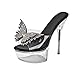 MissHeel Sexy Clear Platform Stiletto Slip On Heels for Women - 6 Inch High Heel Pole Dancing Shoes With Rhinestone Butterfly - Black Size 9