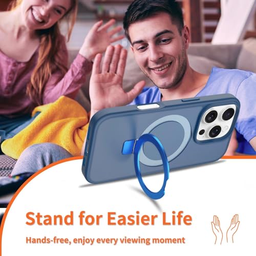 Image of Magnetic for iPhone 16 Pro Case, 6.3 inch, Compatible with MagSafe, Rugged Kickstand, Not-Yellowing Military-Grade Protection, Matte Blue
