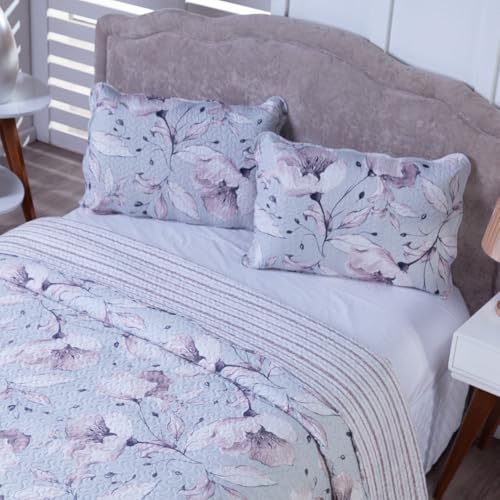 Colcha Bouti Cobre Leito Tecido Matelado Dupla Face King Size 03 Peças (FLORAL 05)