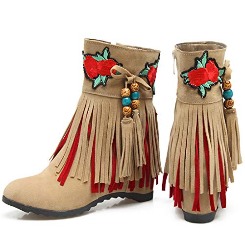 MAVMAX Women's Fringe Tassel Booties Wedge High Heels Retro Ankle Boots2