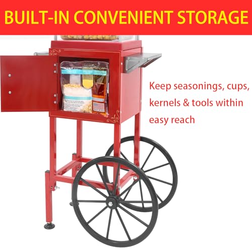 Image of Popcorn Maker Machine - 9OZ Stainless Steel Kettle, Popcorn Machine with Cart Wheels, Retro Theater Style for Home, Parties, Commercial, Office, Events, Markets, Christmas