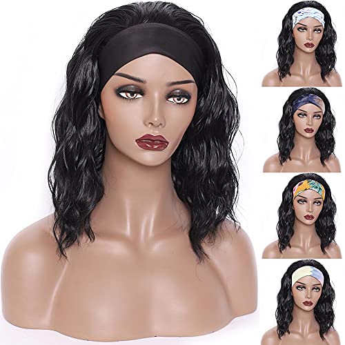Headband Wig Short Natural Body Wave Hair Style Natural Black Color Body Wave Hair Style Head Band Wigs Short Wigs Silky None Lace Front Wigs Glueless Full Machine Made Wigs 180% Density 14 Inch (Black)â€¦â€¦