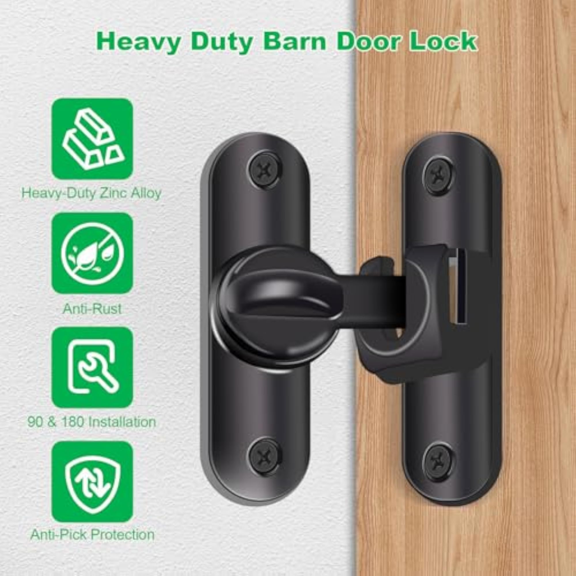 90/180 Degree Barn Door Lock, Heavy-Duty Zinc Alloy Latch