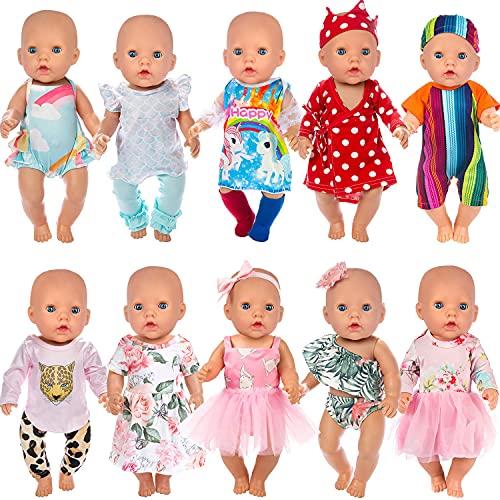 Ecore Fun 10 Set 14-18 Inch Doll Clothes Outfits Casual Wear Pjs for 43cm New Born Baby Dolls, 15 Inch Baby Doll, American 18 Inch Girl Doll