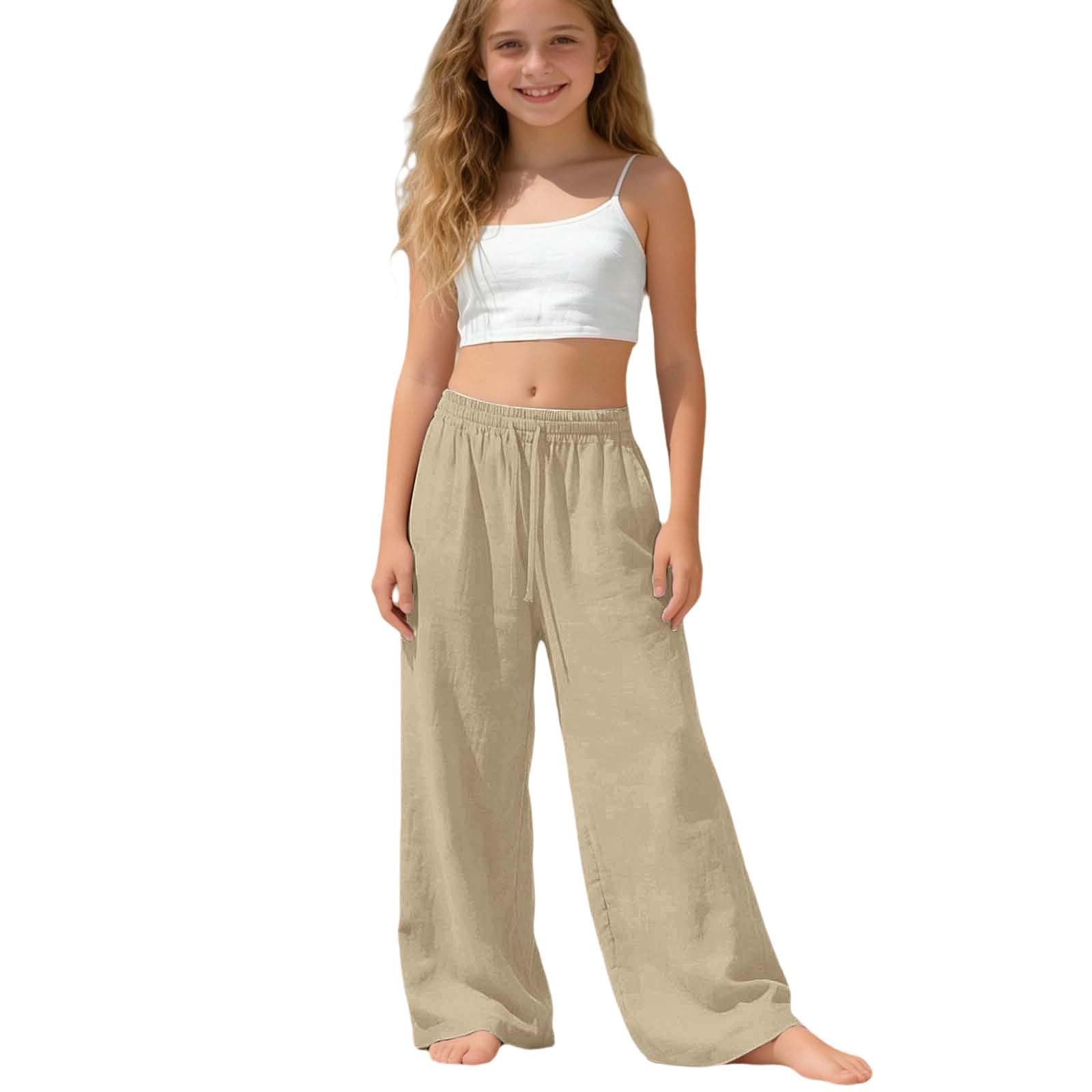 Pantalones Palazzo Largos Anchos de Lino Muselina para Niñas y Adolescentes