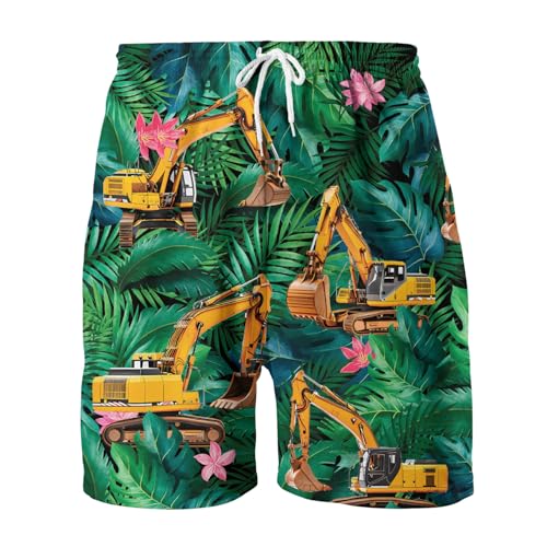 Men's Hotdog Beer Hawaiian Shorts Funny Sausage Hotdog Swim Trunks for Men Beachwear