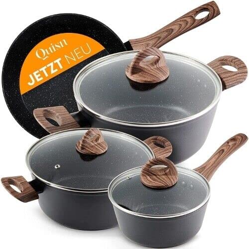 Produktfoto von Quisn® Kochtopf Set | Induktions Töpfe Set mit Pfanne & Marmorbeschichtung | Aluguss Topfset ideal für Induktion, Gas&hellip;