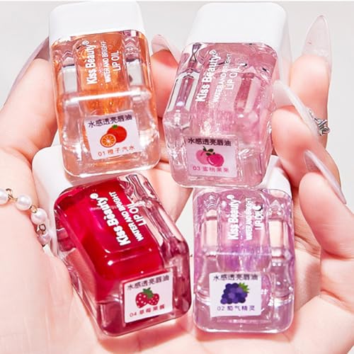 Sitovely 4 PCS Olio Cura delle Labbra, Plumping Rossetti Set, Lucidalabbra Scintillante specchio balsamo idratante colorato, Lip Plumper Gloss Glow Oil trasparente
