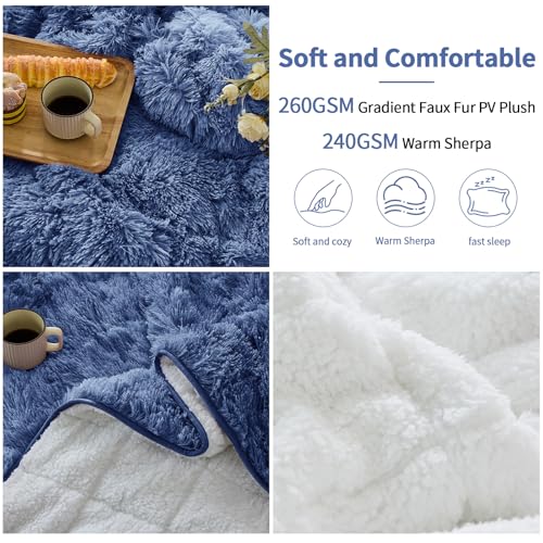 Image of yescool Weighted Blanket for Adults (15 lbs, 60 inch x 80 inch, Midnight Blue) Heavy Blanket for Sleeping Perfect for 140-160 lbs, Queen Size Faux Fur Blanket with Premium Glass Bead, Machine Washable
